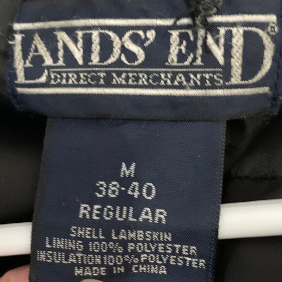 Vintage LANDS END Leather Blazer Coat Jacket Black Lined Wool Men SZ Med - Picture 4 of 10